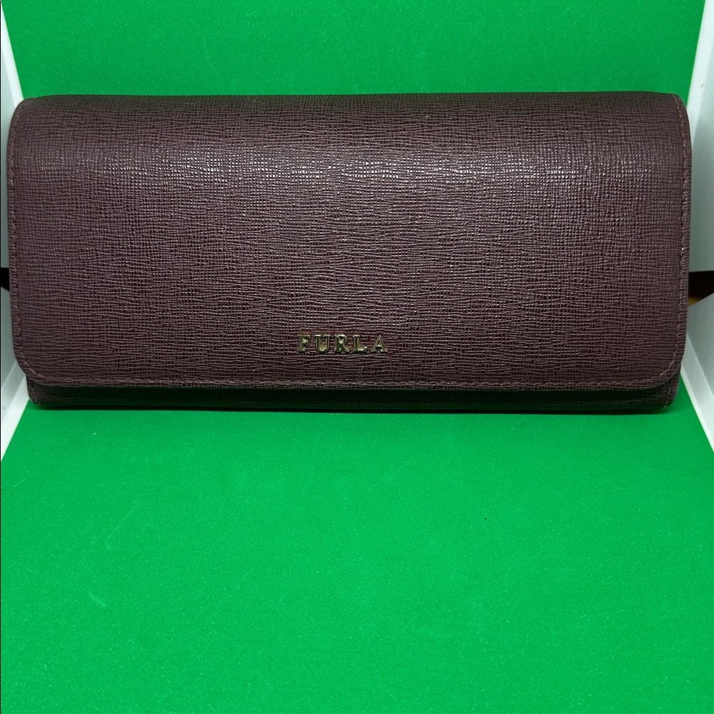 Furla Dark Brown/Red (dark Burgundy) Textured Saffiano Leather Wallet